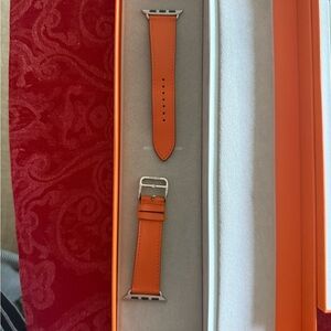Hermes Orange Leather Watch Strap for Apple Watch